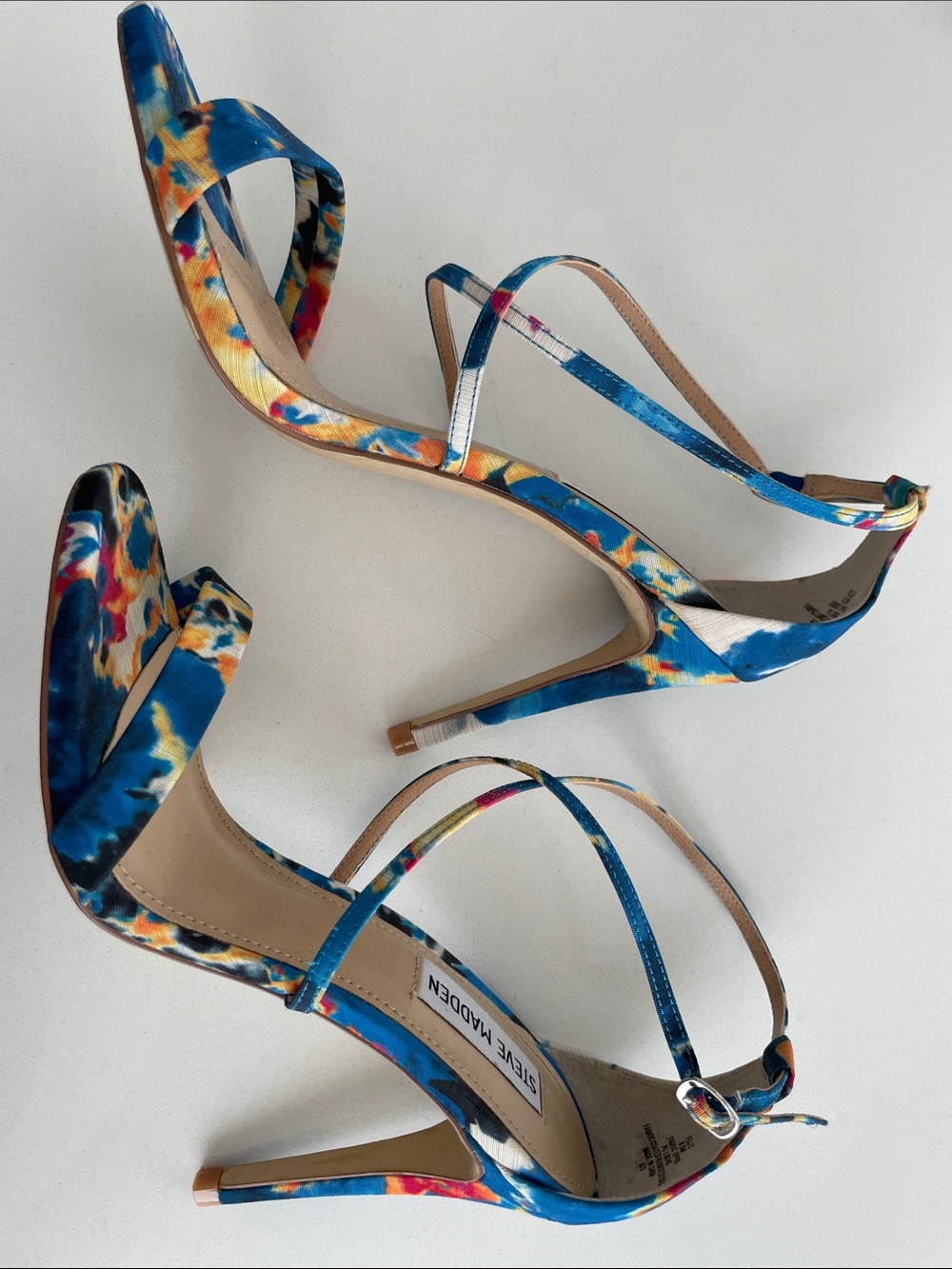 Steve Madden • Multicolor Blue Floral Satin Ankle-Strap High Heel Sandal • 8.5M